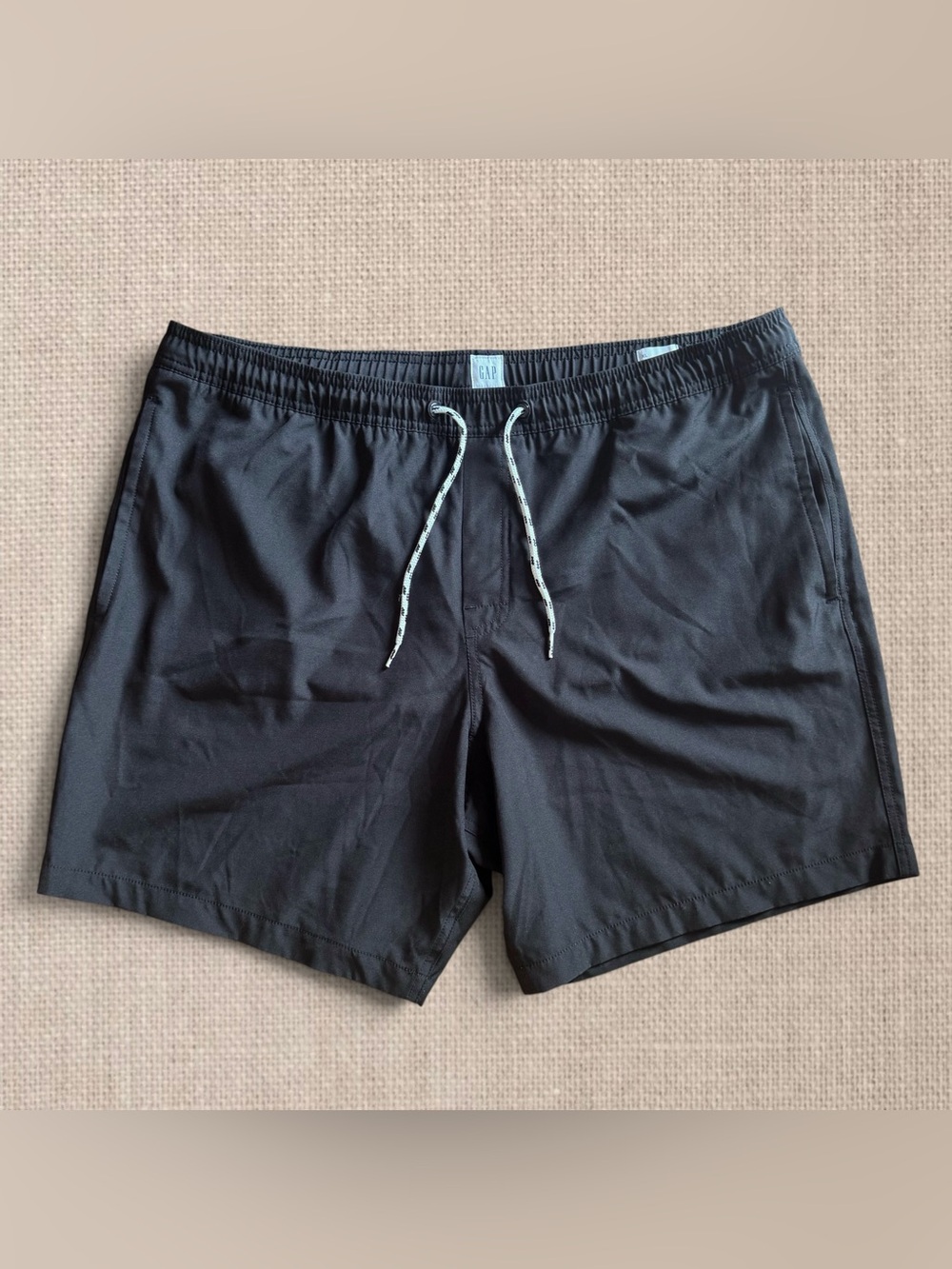 GAP Mens Pool Shorts XL Black Solid Swim Trunks Mesh Lining Elastic Drawstring